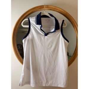 Lillie Green Polo Shirt Womens M White Excellent Sleeveless Navy Trim Golf Top